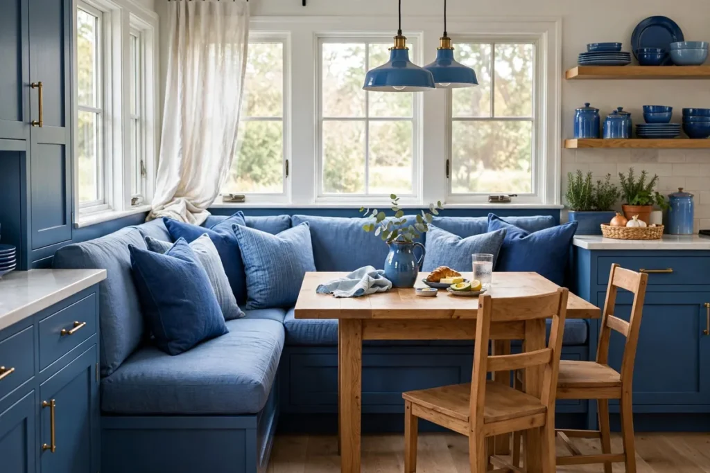 Blue Breakfast Nook Banquette - blue kitchen ideas