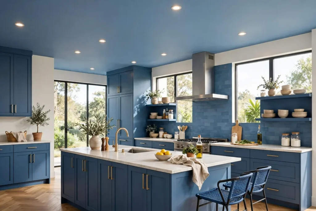 Blue Painted Ceiling - blue kitchen ideas