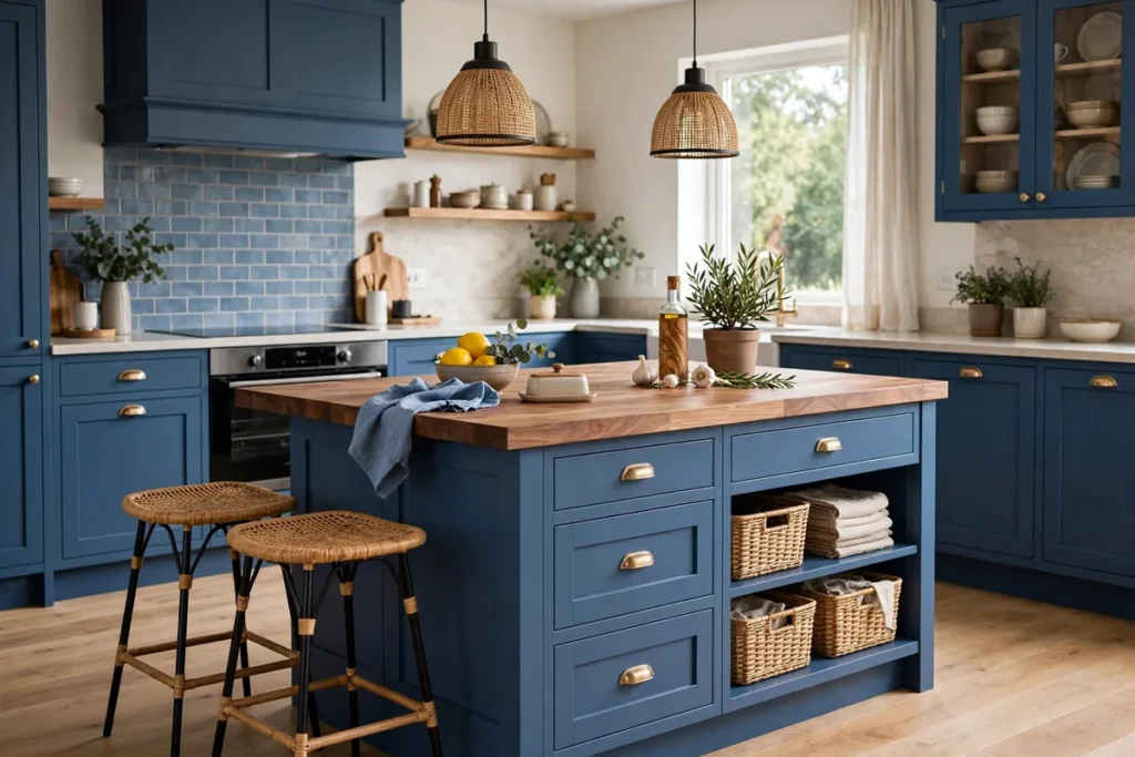 Blue Kitchen Island with Wood Top - blue kitchen ideas