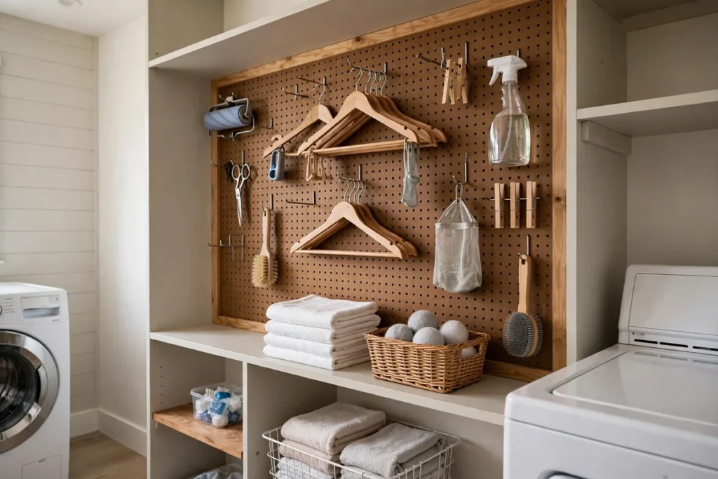 Pegboard Wall for Tools and Hangers - laundry closet ideas