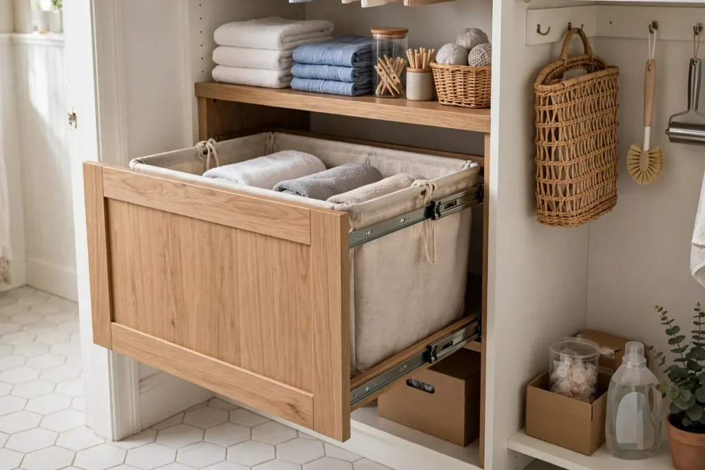 Slide-Out Hamper Cabinet - laundry closet ideas