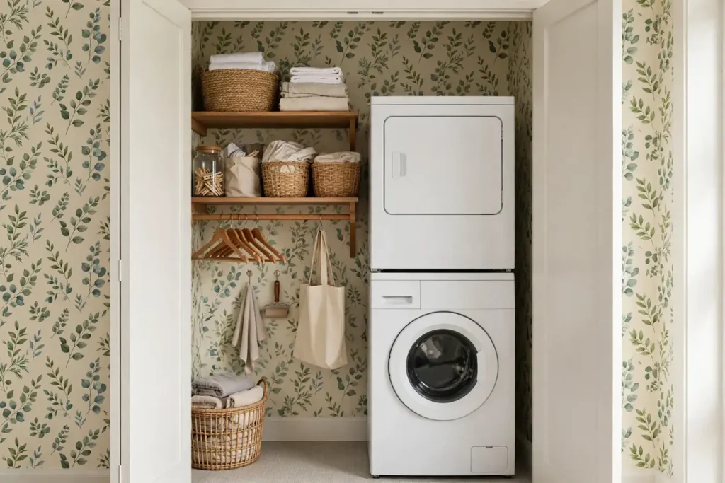 Peel-and-Stick Patterned Wallpaper - laundry closet ideas