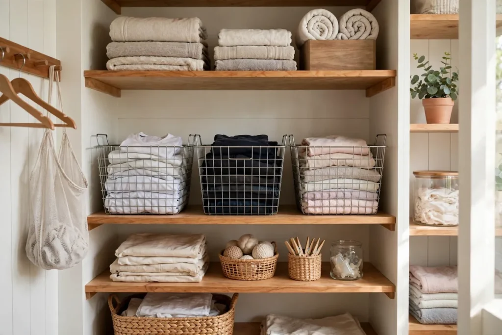 Wire Baskets for Sorting - laundry closet ideas