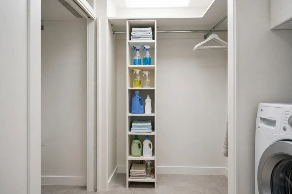 Vertical Storage for Cleaning Supplies - laundry closet ideas
