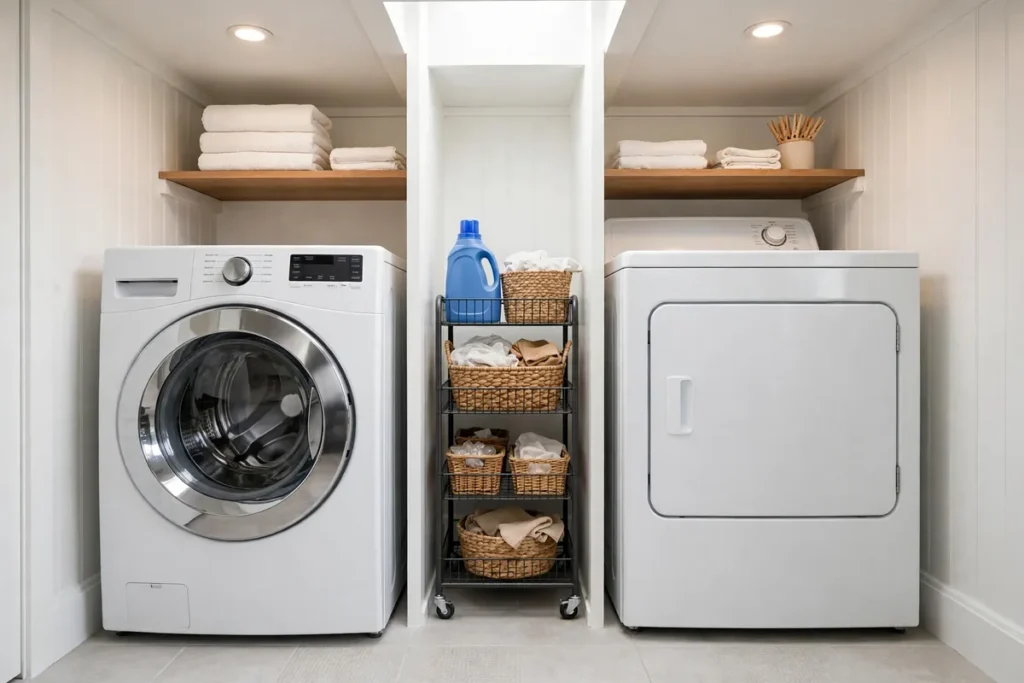 Rolling Cart Between Machines - laundry closet ideas