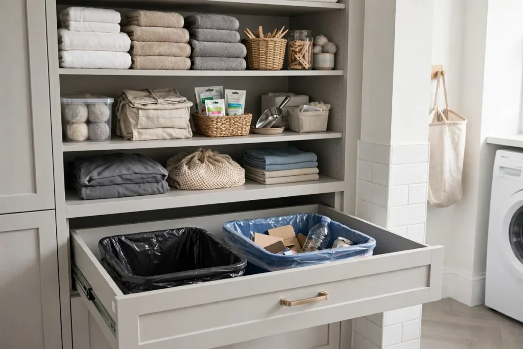 Hidden Trash and Recycling Pull-Out - laundry closet ideas