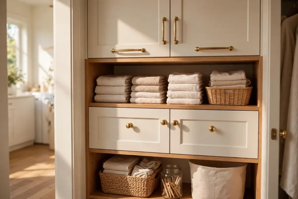Brass Hardware Upgrade - laundry closet ideas