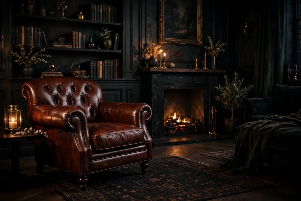 Oxblood Leather Armchair - moody living room ideas