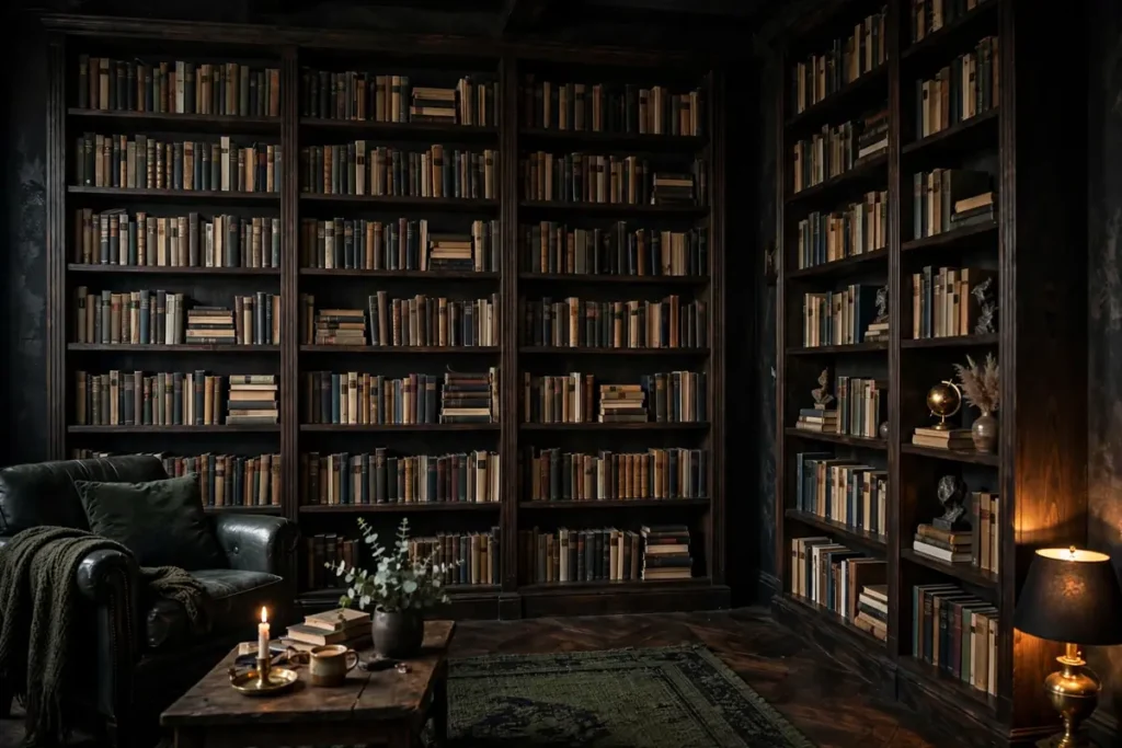 Floor-to-Ceiling Bookshelves - moody living room ideas