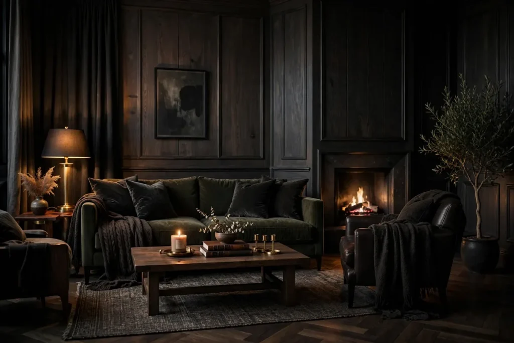 Dark Paneled Walls - moody living room ideas