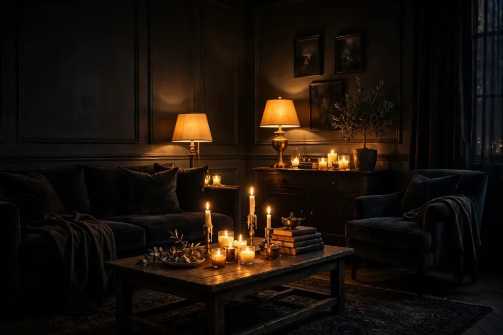 Warm Amber Lighting - moody living room ideas