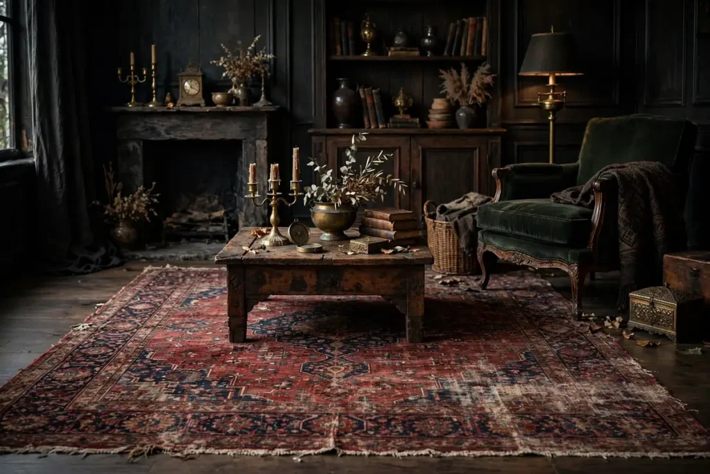 Vintage Rug and Antique Accents - moody living room ideas
