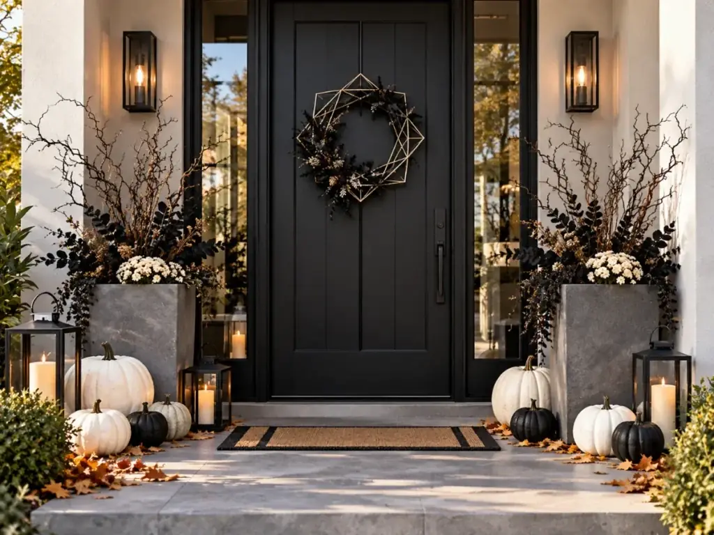 Minimalist Modern Halloween Entry - halloween front door decor ideas