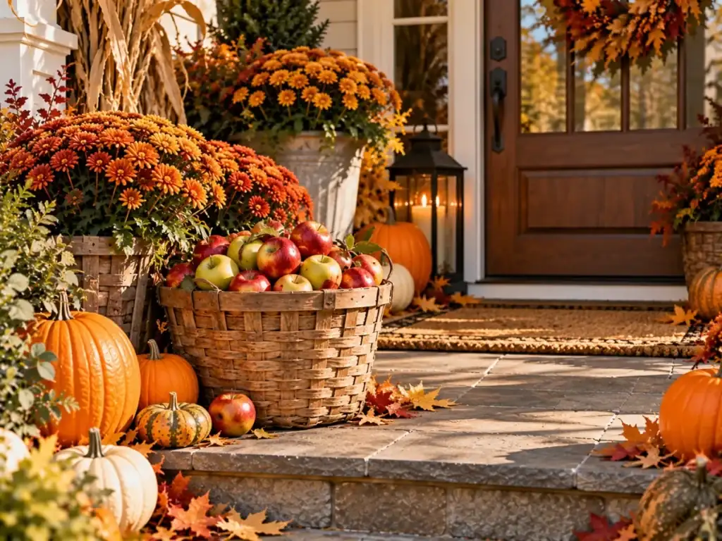 Apple Basket Display - fall front porch decor ideas