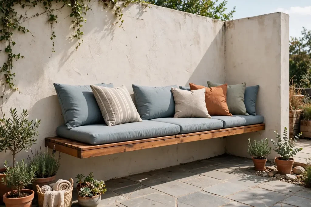Floating Bench Seating Along the Wall - small patio makeover ideas