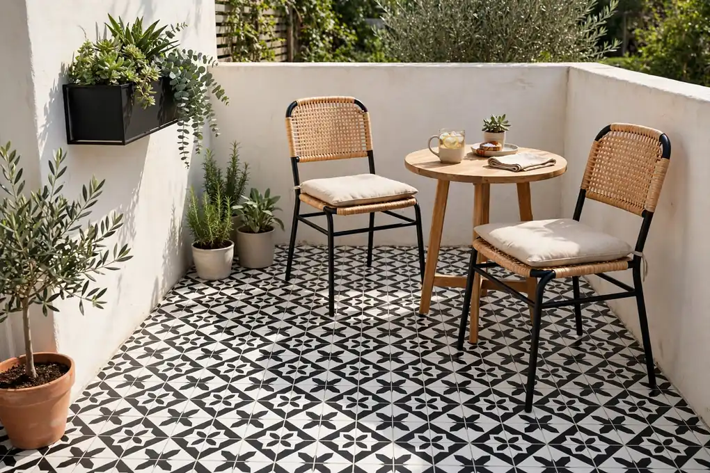 Black and White Outdoor Tile Look - small patio makeover ideas
