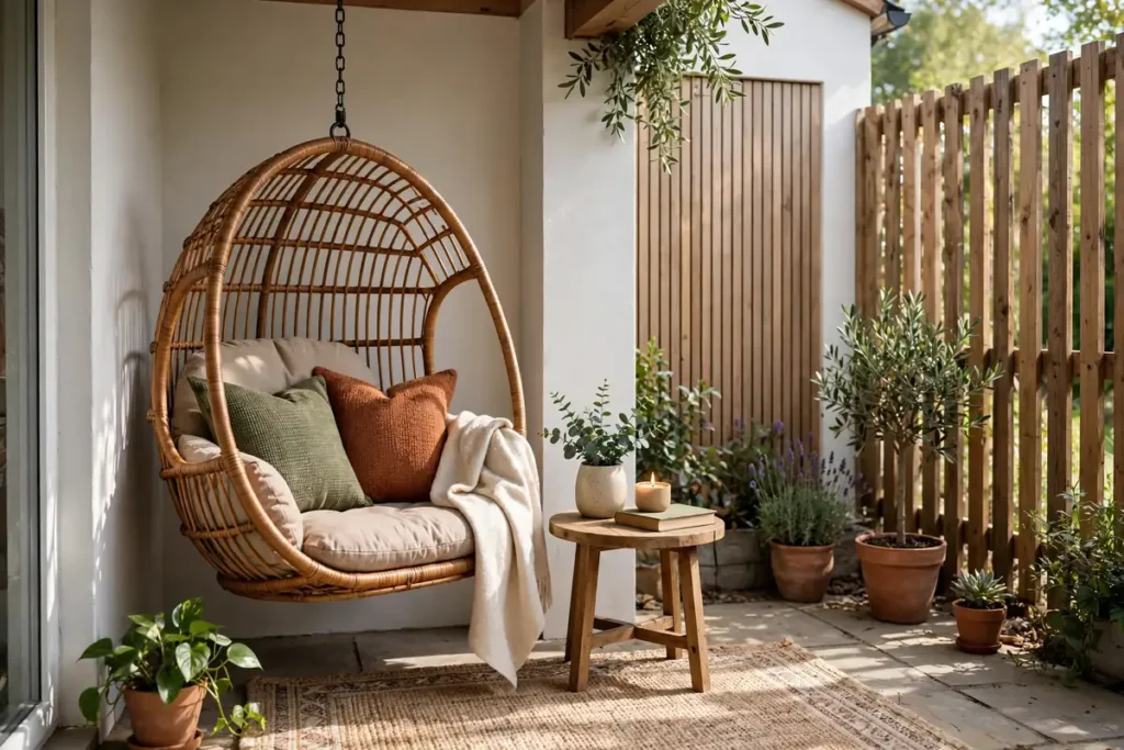 Hanging Chair in the Corner - small patio makeover ideas