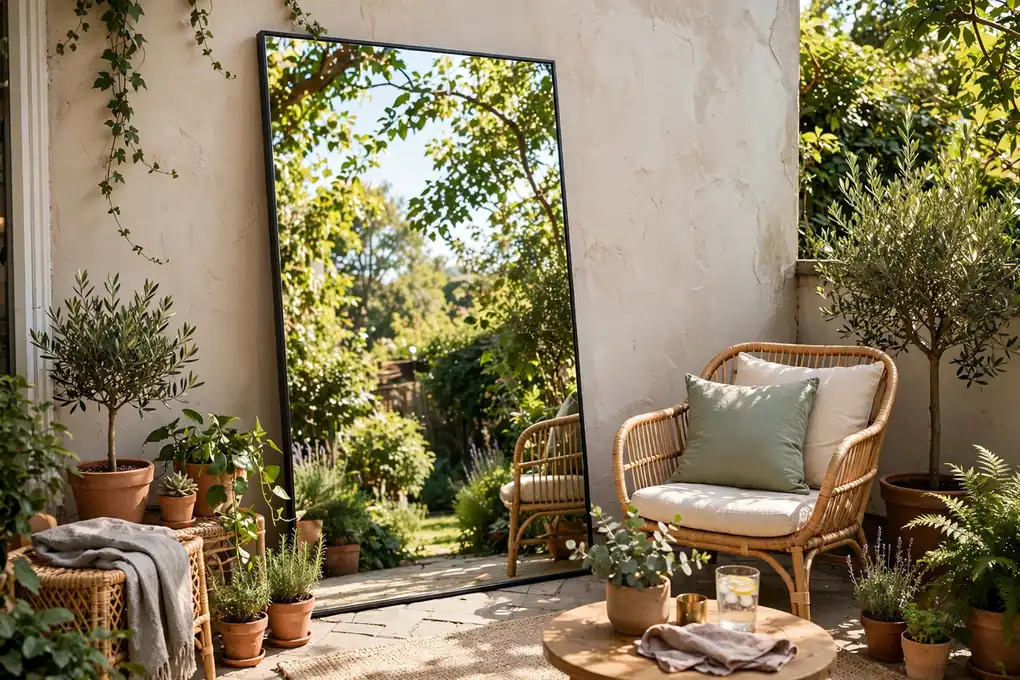 Oversized Mirror to Reflect Light - small patio makeover ideas