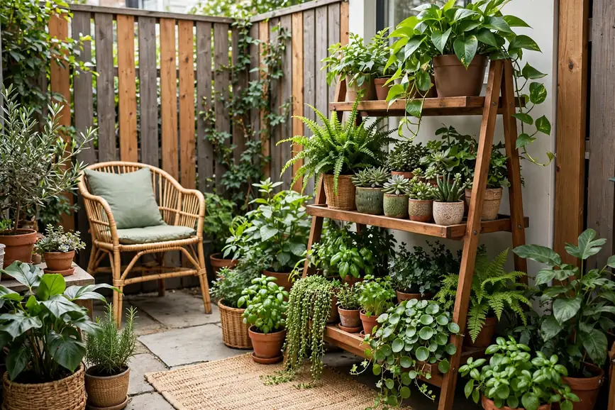 Tiered Plant Stand for Maximum Greenery - small patio makeover ideas