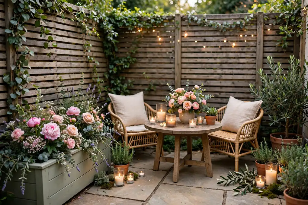 Finishing Touches with Fresh Flowers and Candles - small patio makeover ideas