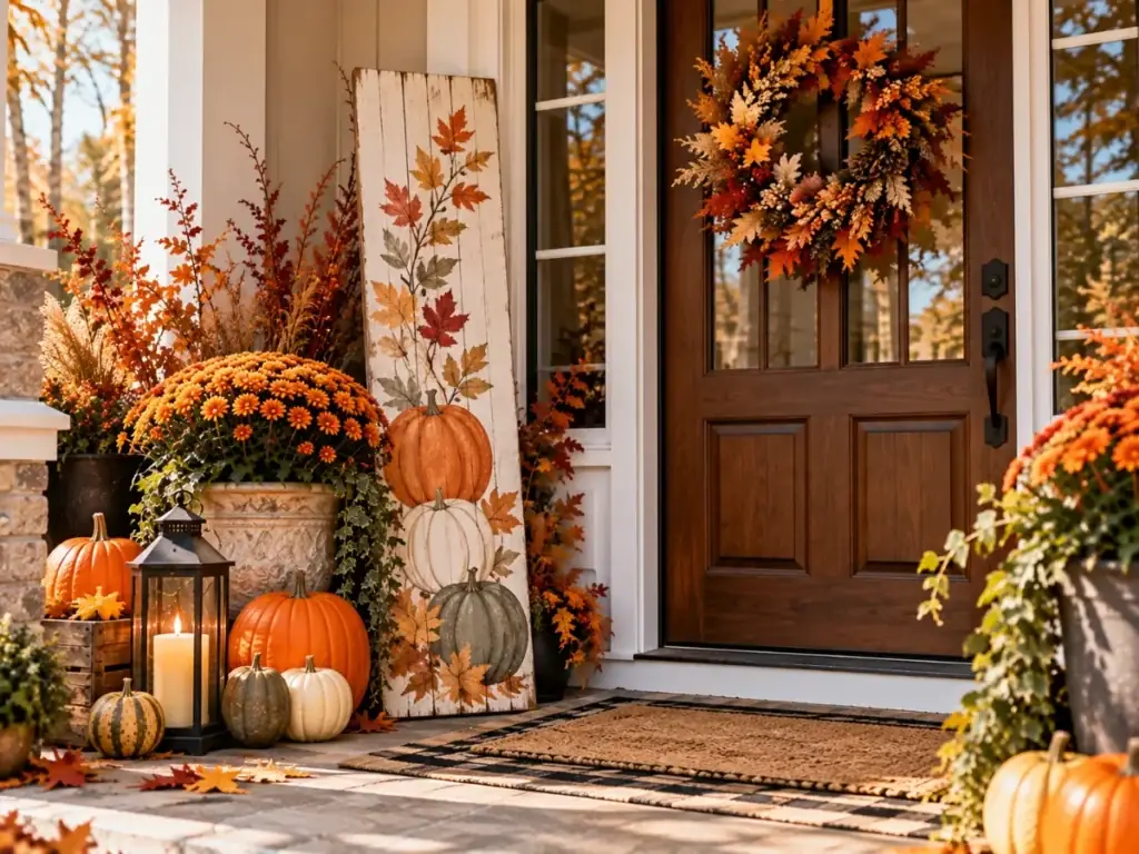 Fall Sign Leaning by the Door - fall front porch decor ideas