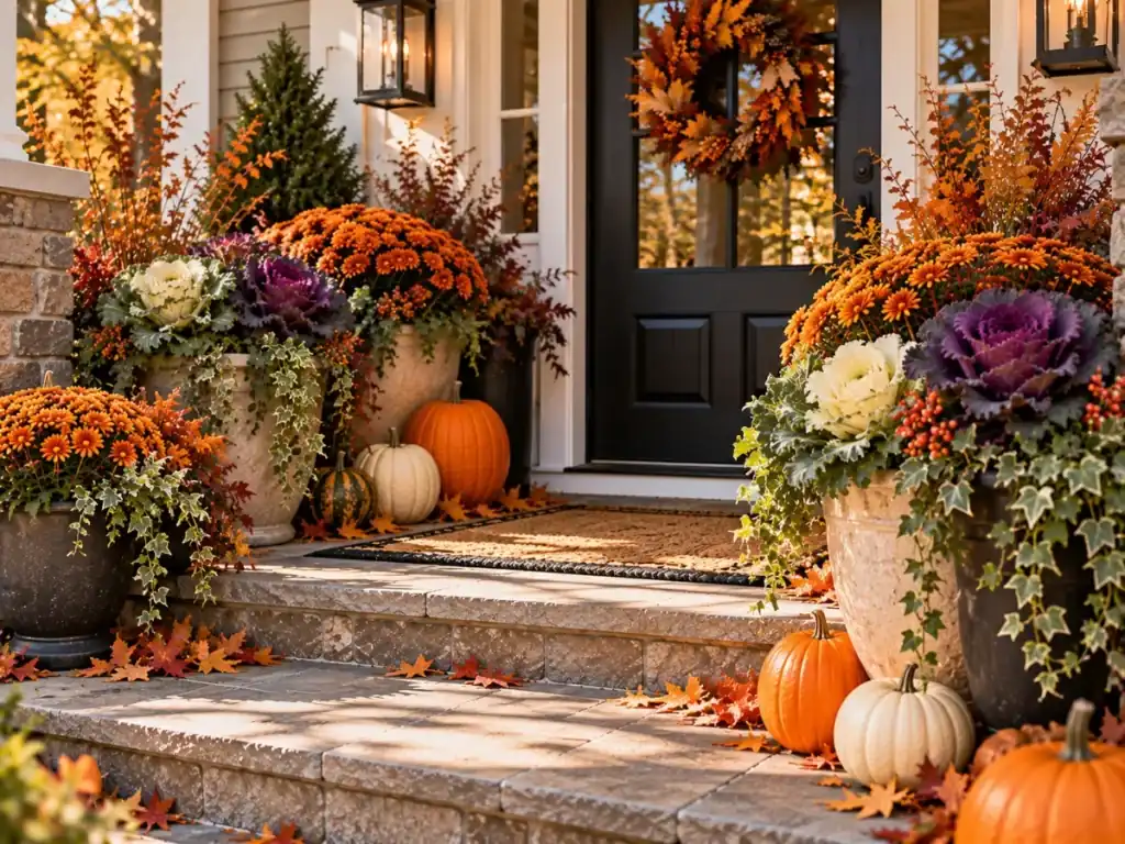 Ornamental Kale and Cabbage Planters - fall front porch decor ideas