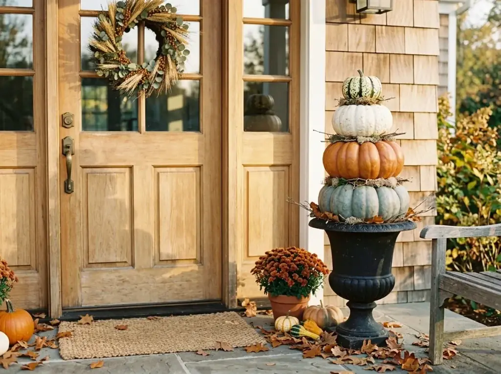 Pumpkin Stack Topiary - halloween front door decor ideas
