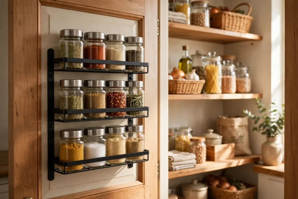 Door-Mounted Spice Rack - pantry organization ideas
