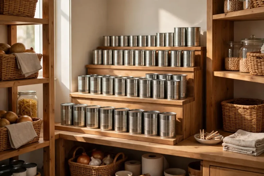 Tiered Shelf Risers for Cans - pantry organization ideas