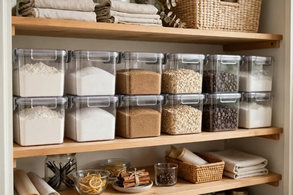 Stackable Bins for Baking Supplies - pantry organization ideas