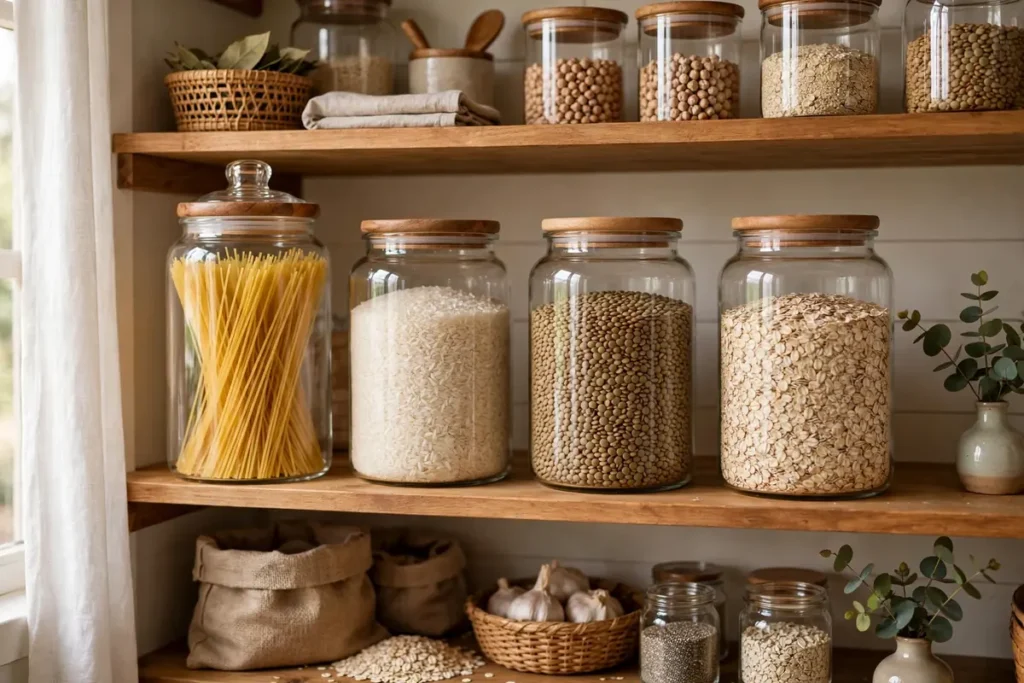 Glass Jars for Pasta and Grains - pantry organization ideas