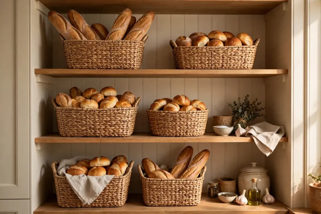 Woven Baskets for Bread and Rolls - pantry organization ideas