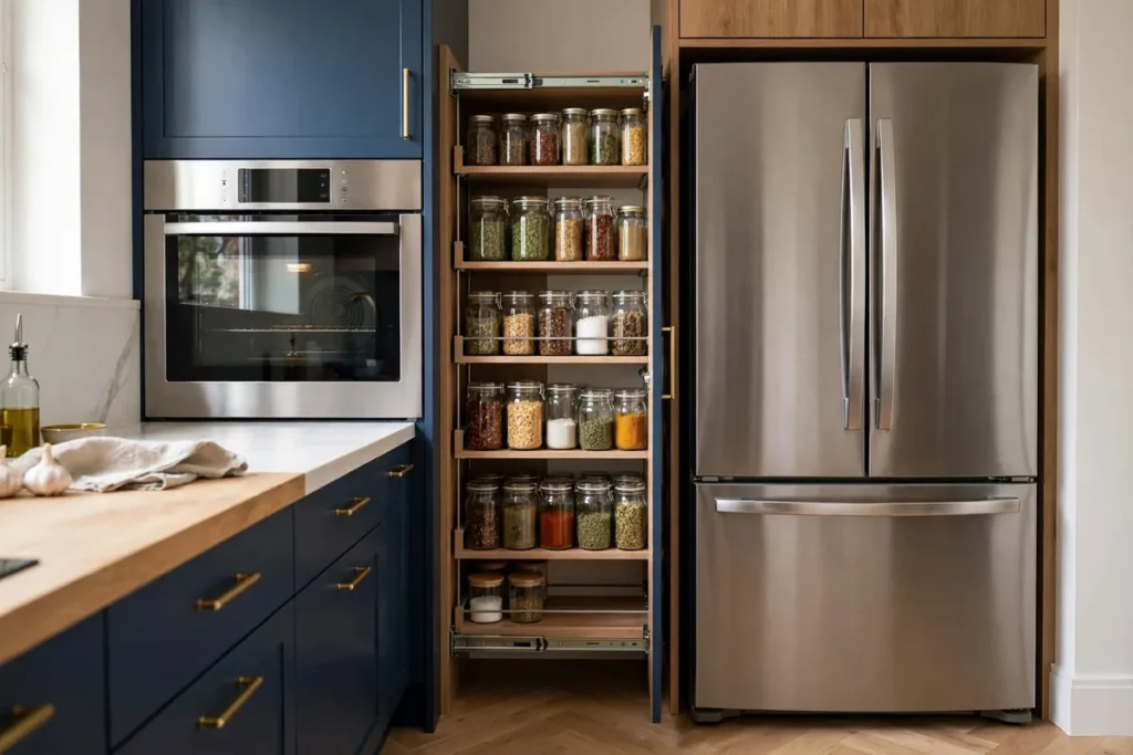 Narrow Pull-Out Pantry Between Appliances - pantry organization ideas