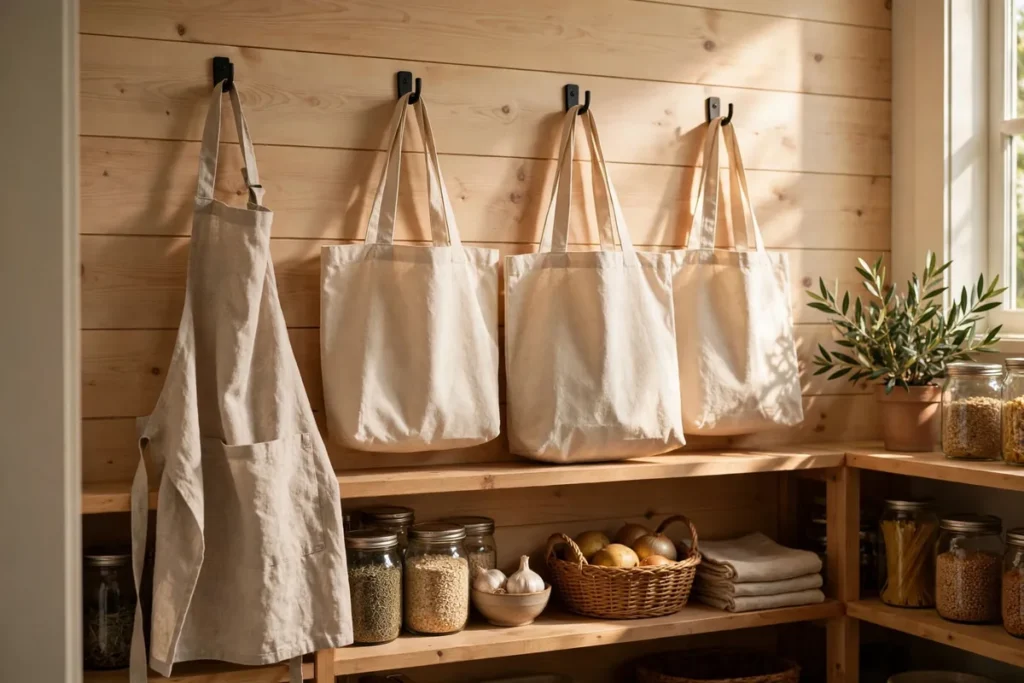 Hooks for Aprons and Tote Bags - pantry organization ideas