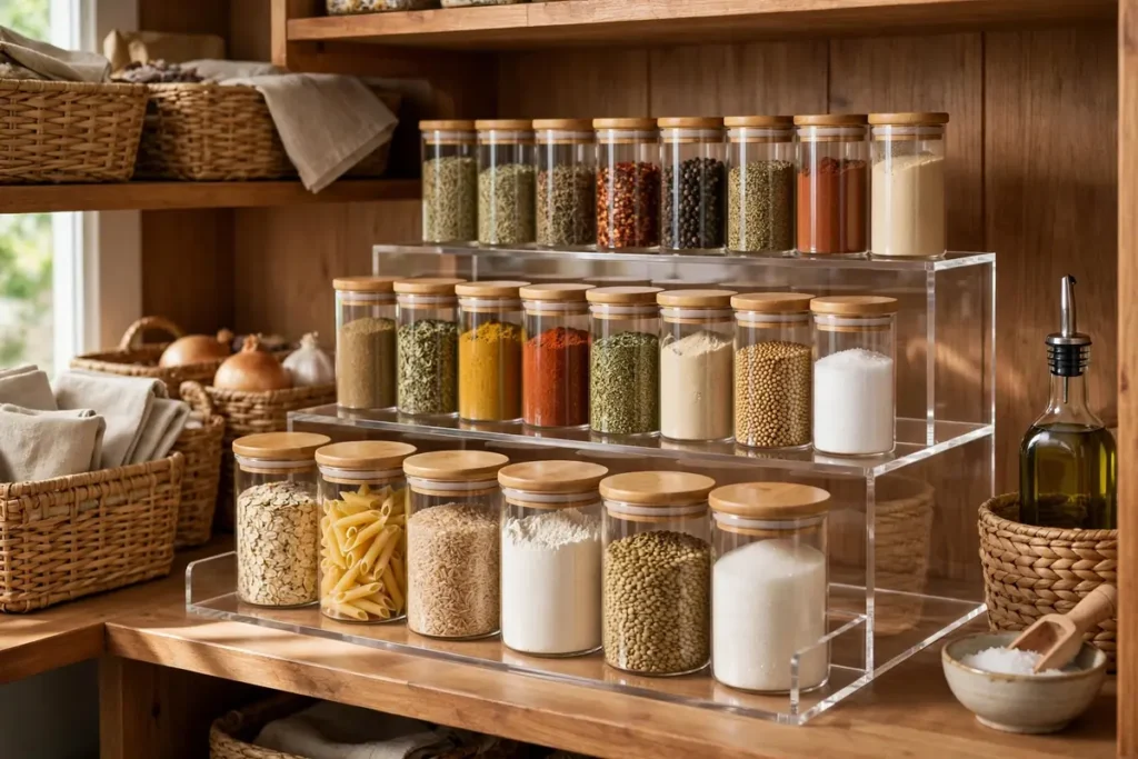 Shelf Risers for Spices and Jars - pantry organization ideas