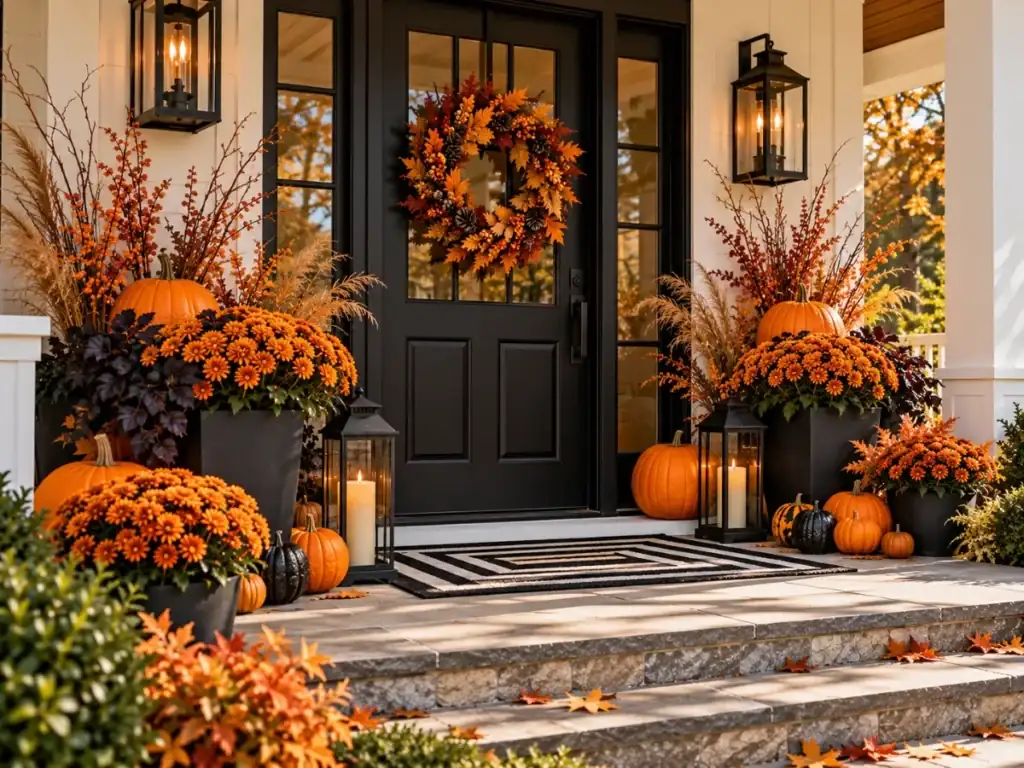 Black and Orange Modern Porch - fall front porch decor ideas