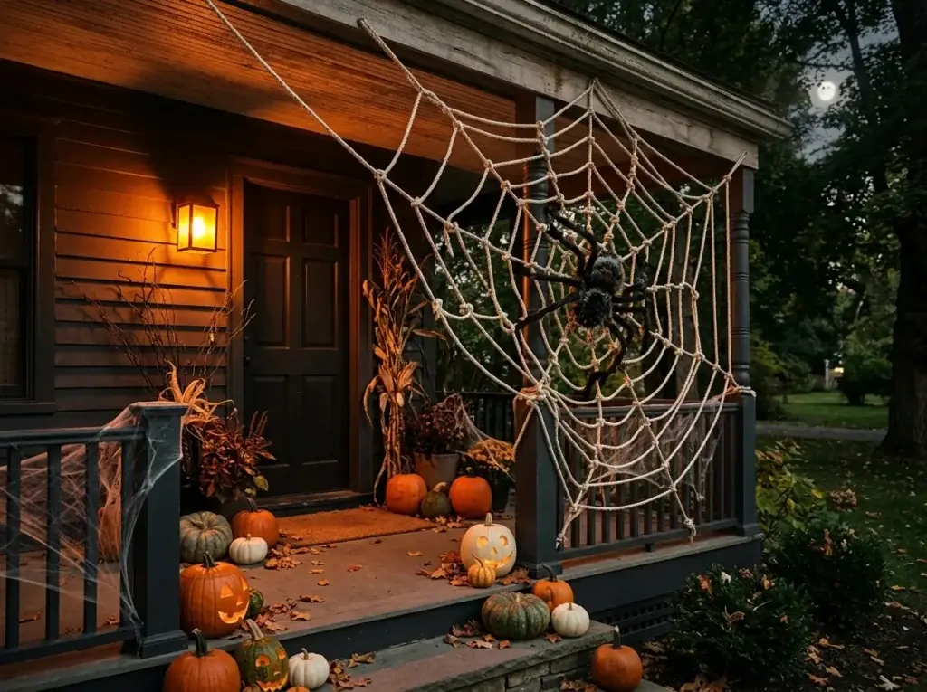Spider Web Doorframe - halloween front door decor ideas