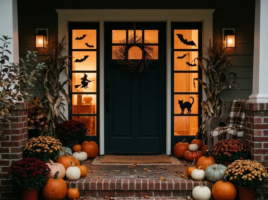 Spooky Silhouettes in the Windows - halloween front door decor ideas