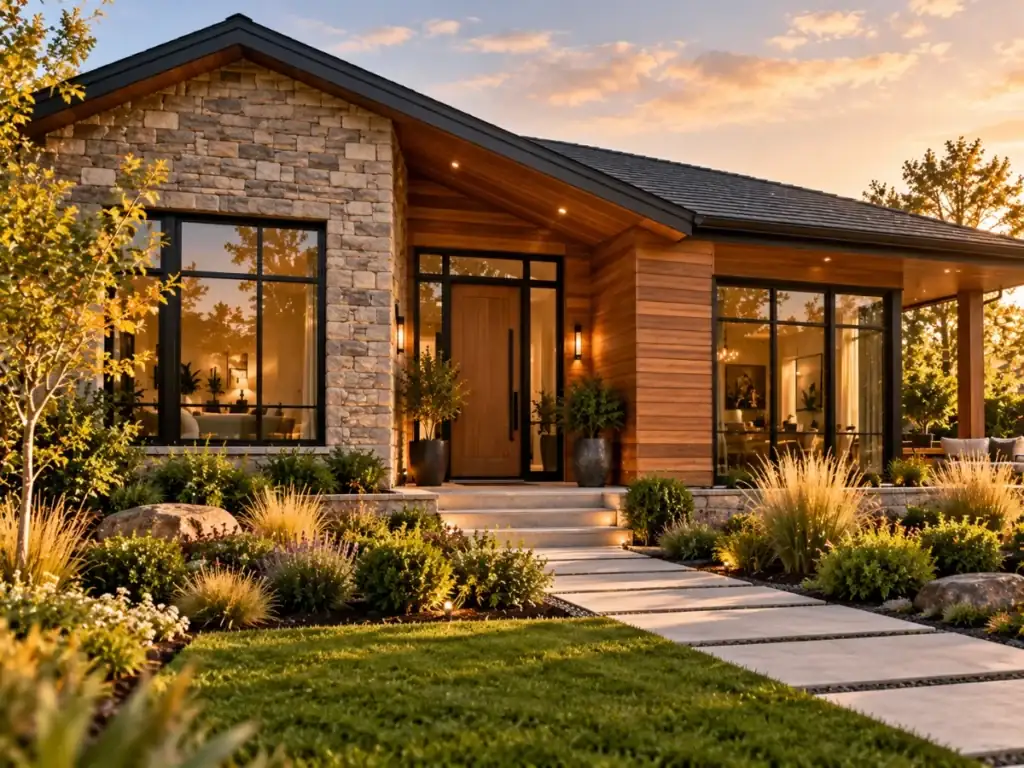 Stone and Wood Facade Bungalow - modern bungalow designs