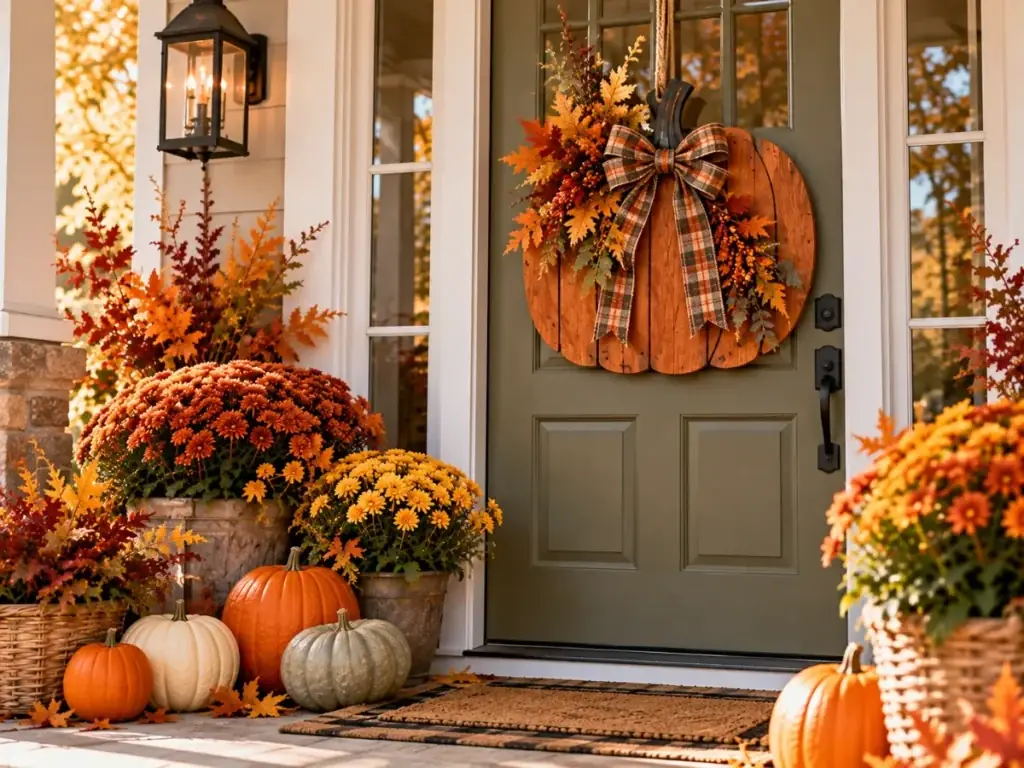 Fall Door Hanger Instead of a Wreath - fall front porch decor ideas