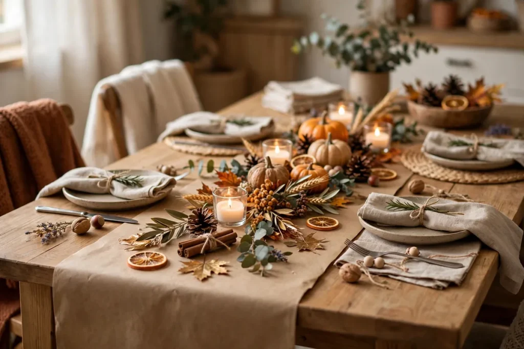 Brown Kraft Paper Table Runner - budget thanksgiving table ideas