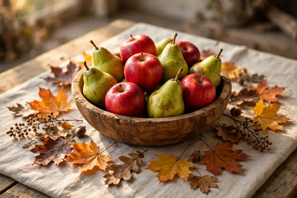 Apple and Pear Centerpiece Bowl - budget thanksgiving table ideas