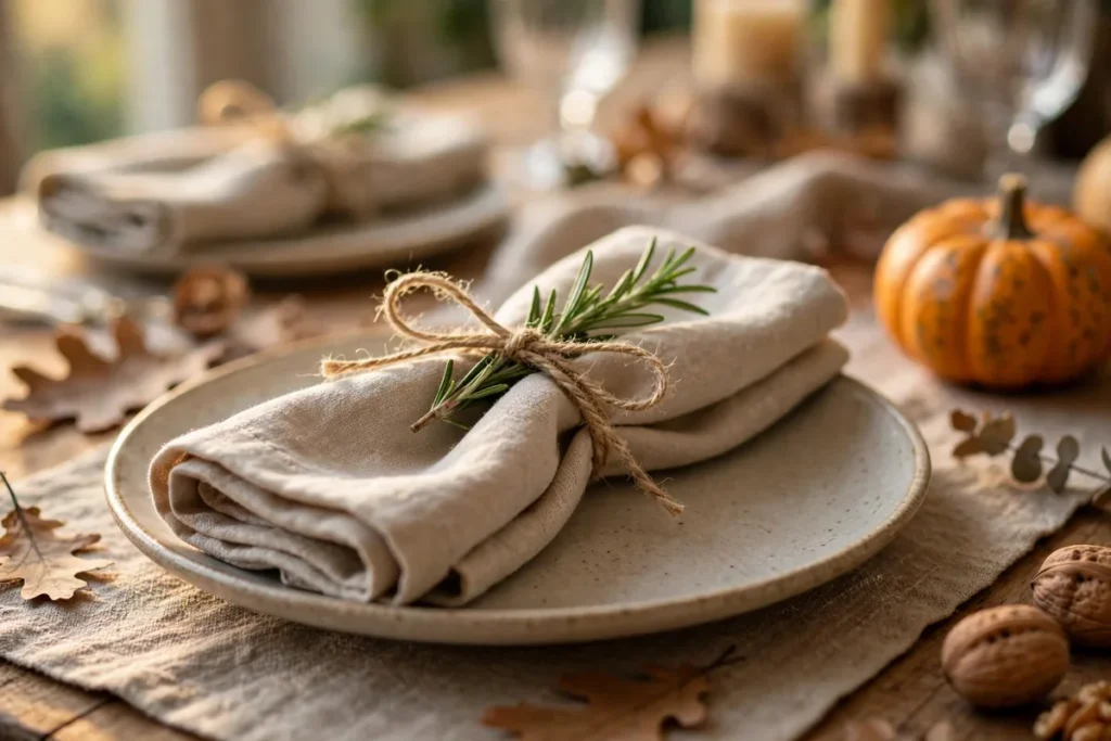 Cloth Napkins Tied with Twine - budget thanksgiving table ideas