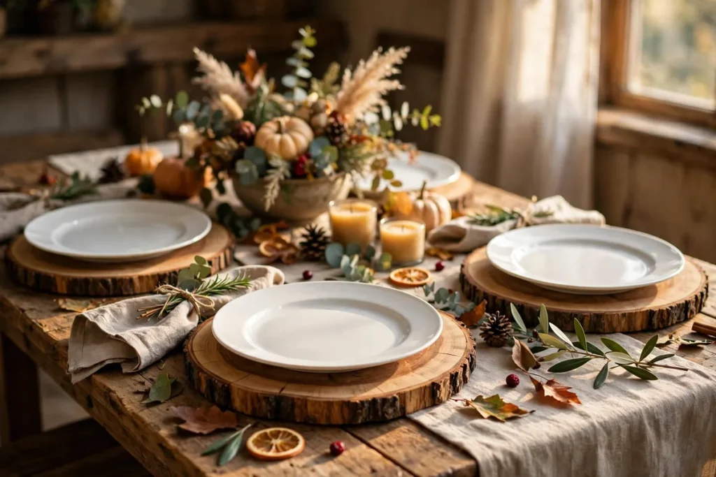 Wooden Slice Chargers - budget thanksgiving table ideas