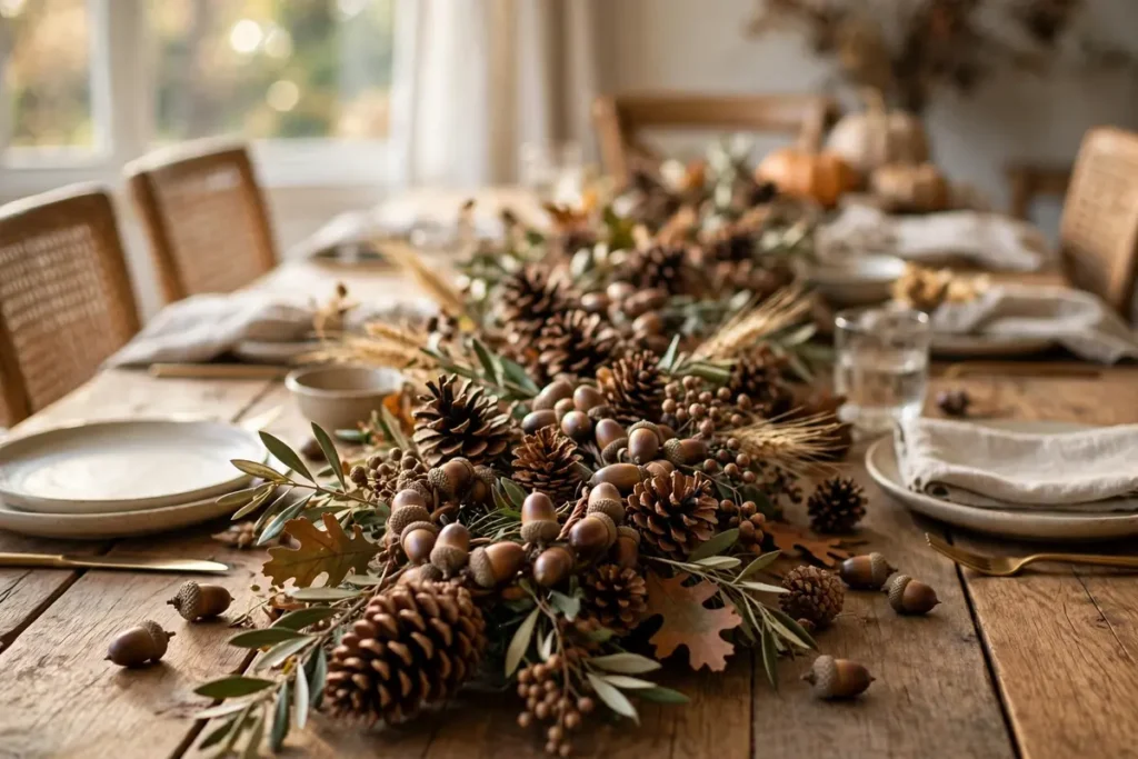 Pinecone and Acorn Garland - budget thanksgiving table ideas