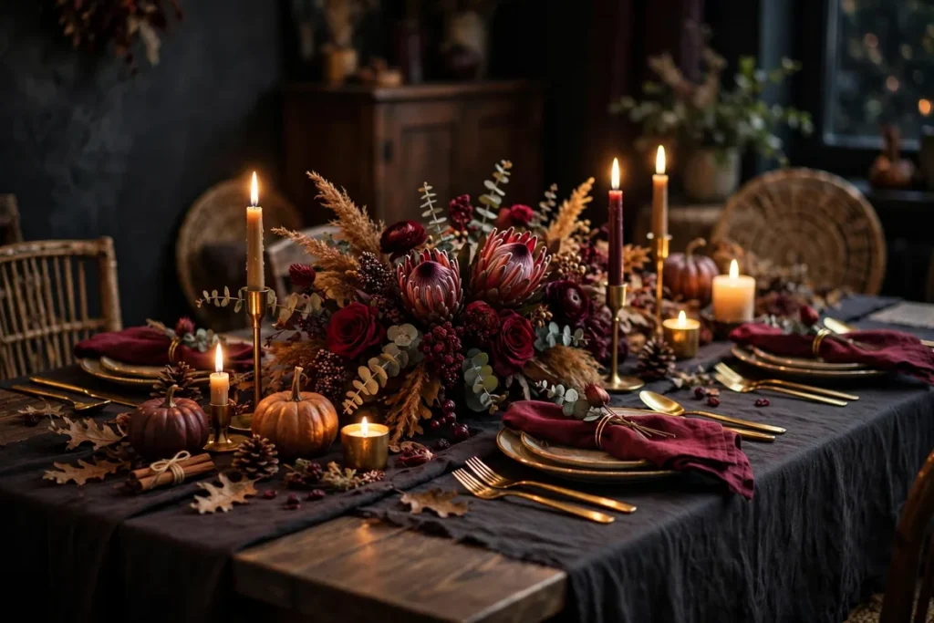 Moody Burgundy and Gold Palette - budget thanksgiving table ideas