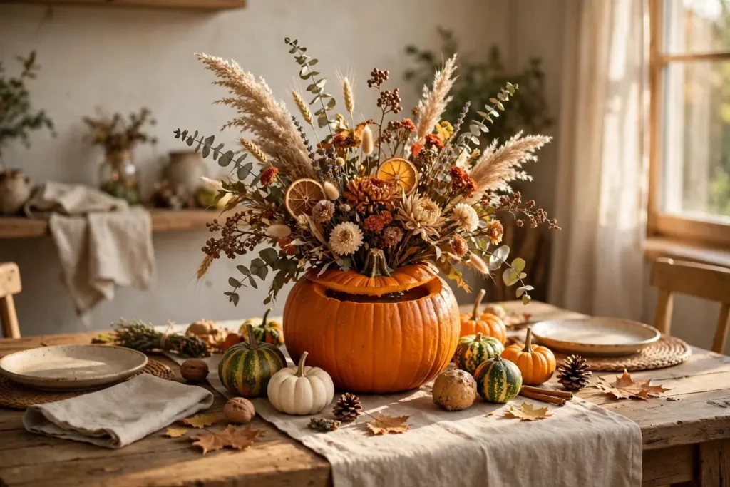 Pumpkin Vase Centerpiece - budget thanksgiving table ideas