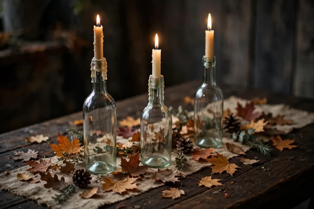 Wine Bottle Candle Holders - budget thanksgiving table ideas