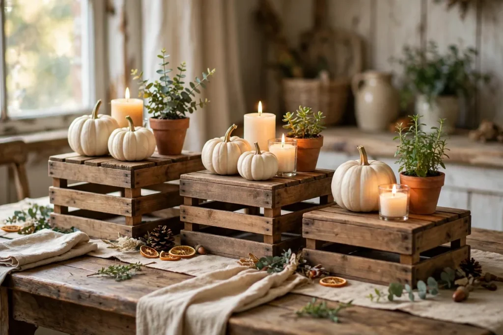 Farmhouse Wooden Crate Risers - budget thanksgiving table ideas