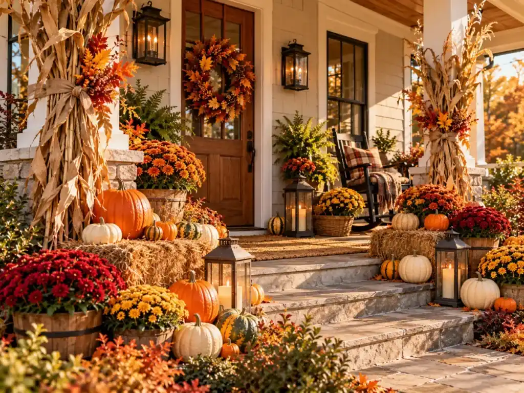 Hay Bale Harvest Display - fall front porch decor ideas
